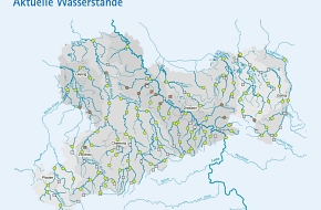 Karte mit Abruf der aktuelle Wasserstände für das Flussgebiet Mulde der Mulde.